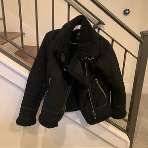Zara faux Shearling Moto Coat Size Small